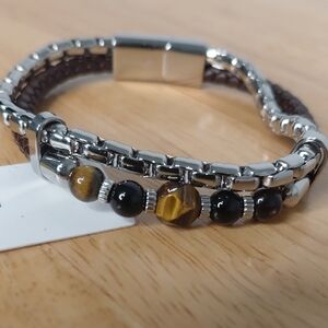 Silver and Brown Beaded Bracelet